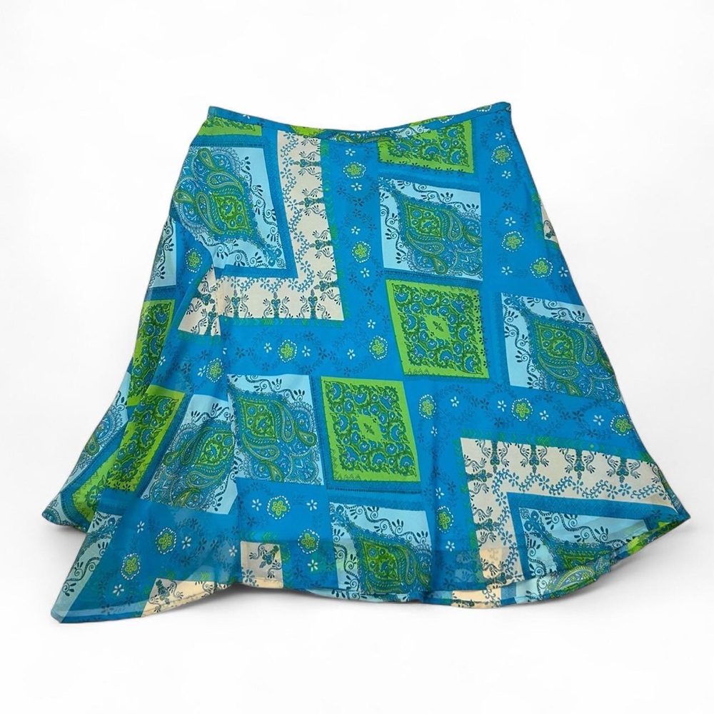 Y2K blue and green paisley flowy midi skirt